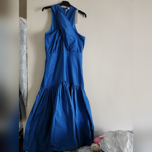 Veronica beard Radley taffeta dress CRISSCROSS neck MAXI blue size 8 BNWT - Picture 2 of 15